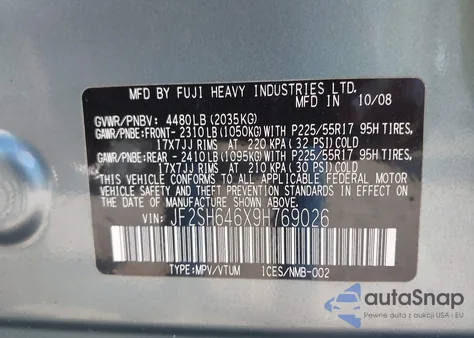 2009 Subaru Forester 2.5X Limited z USA, uszkodzony, nr VIN JF2SH646X9H769026